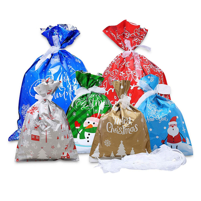 Noël Xmas Presents Party Favor Foil Drawstring Gift Bags For Goodies